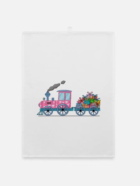 Train pour enfants avec remorque rose - Torchon bio - blanc - Devant