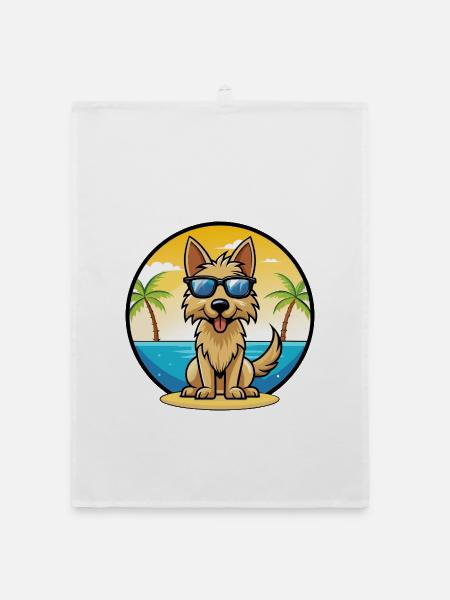 Berger Picard Hunderasse Cartoon Sonnenbrille Strand - Organic Geschirrtuch - Weiß - Vorne