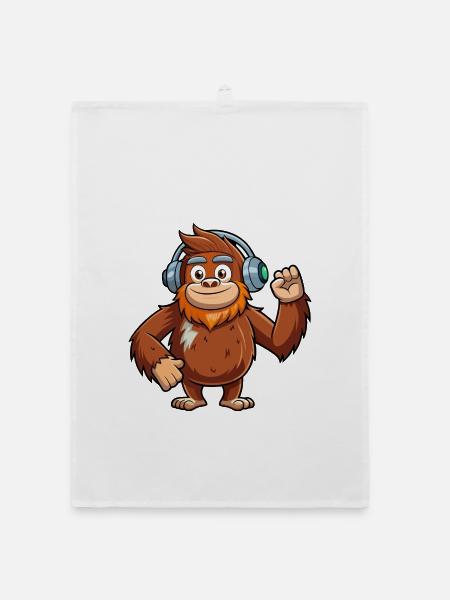 Big Foot Lustige Zeichentrickfigur Kopfhörer Musik - Organic Geschirrtuch - Weiß - Vorne