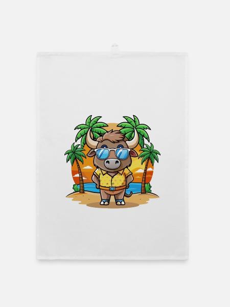 Buffalo Funny Cartoon Lunettes de soleil de plage d’été - Torchon bio - blanc - Devant