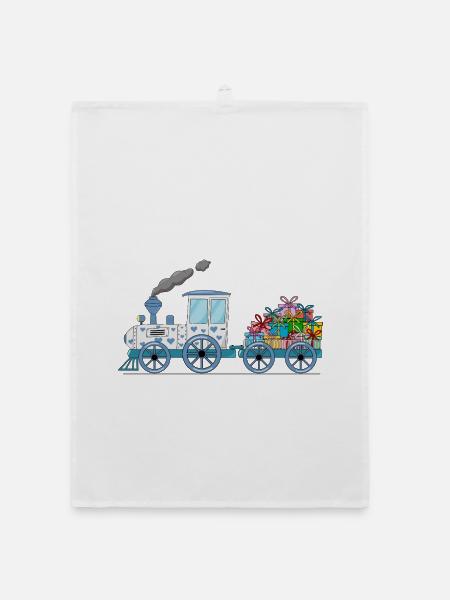 Train pour enfants avec remorque blanche - Torchon bio - blanc - Devant
