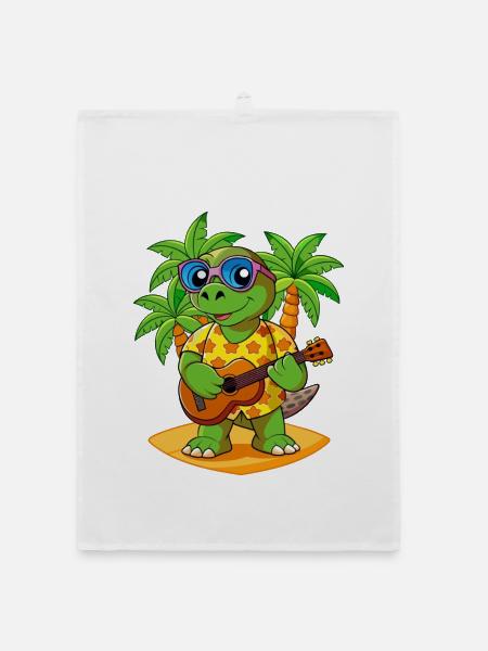 Lustige Schildkröte Cartoon Sommer Strand Sonnenbrille - Organic Geschirrtuch - Weiß - Vorne