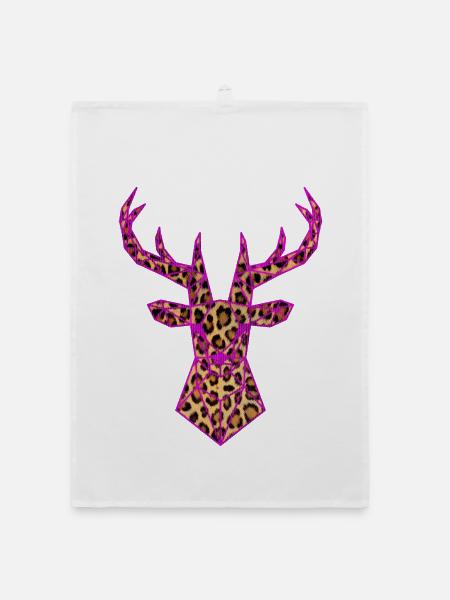 Hirsch PopArt Pink Leoparden Muster Vektor Polygon - Organic Geschirrtuch - Weiß