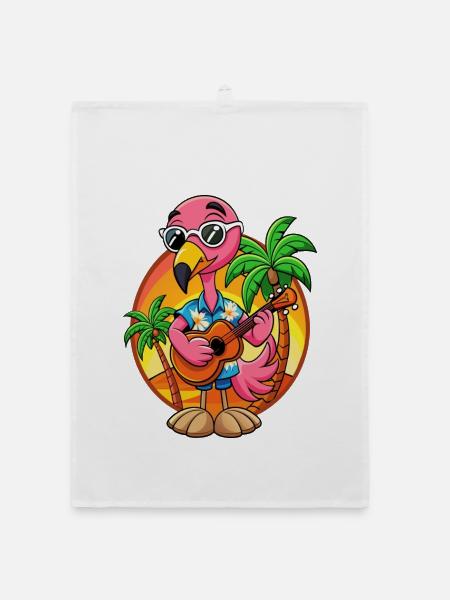 Lustige Flamingo Sommer Strand Sonnenbrille Hawaiianisch - Organic Geschirrtuch - Weiß - Vorne