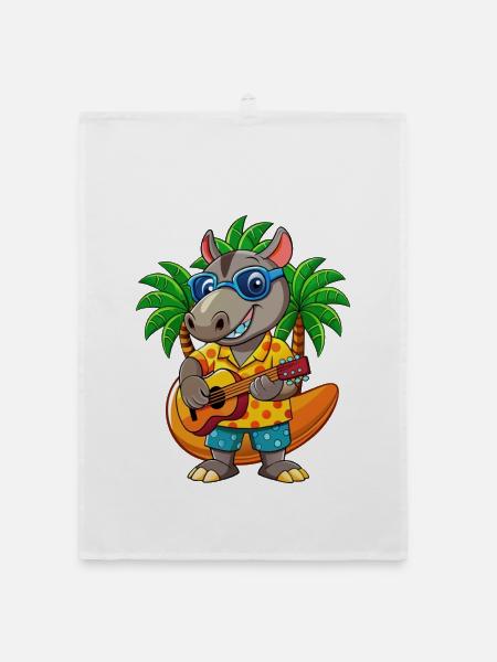 Lustige Tapir Cartoon Sommer Strand Sonnenbrille Gitarre - Organic Geschirrtuch - Weiß - Vorne