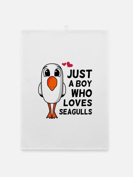 Only a boy who loves seagulls saying gift - Organic dish towel - white - Front