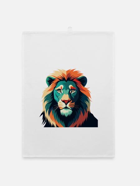 Lion Dessin Animé Personnage Animal De Compagnie Coloré - Torchon bio - blanc - Devant