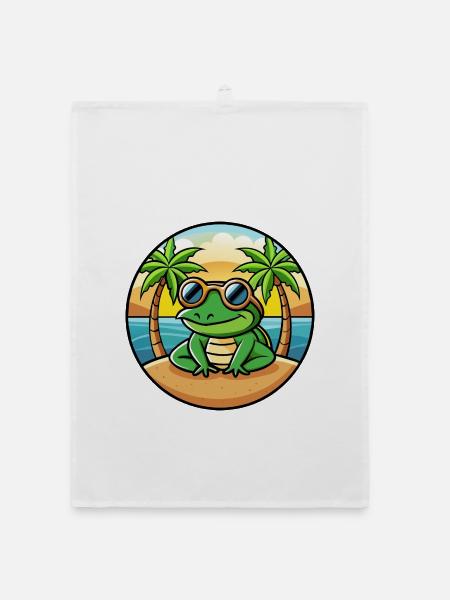 Frosch Lustige Cartoon Sommer Strand Sonnenbrille Aufkleber - Organic Geschirrtuch - Weiß - Vorne