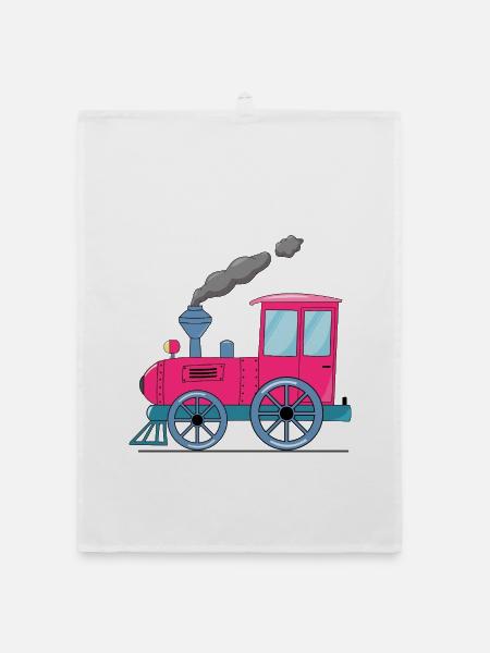 Children's train railway pink - Organic dish towel - white - Front