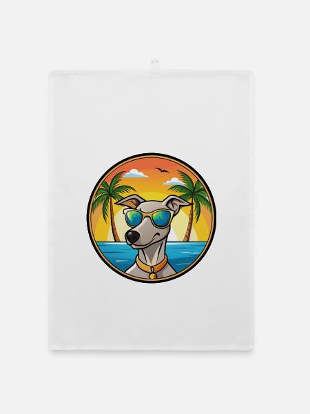 Lurcher Hunderasse Cartoon Sonnenbrille Strand - Organic Geschirrtuch - Weiß - Vorne