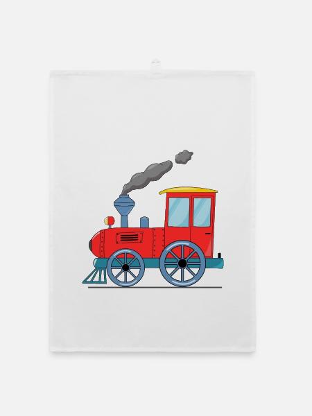 Train pour enfants rouge - Torchon bio - blanc - Devant