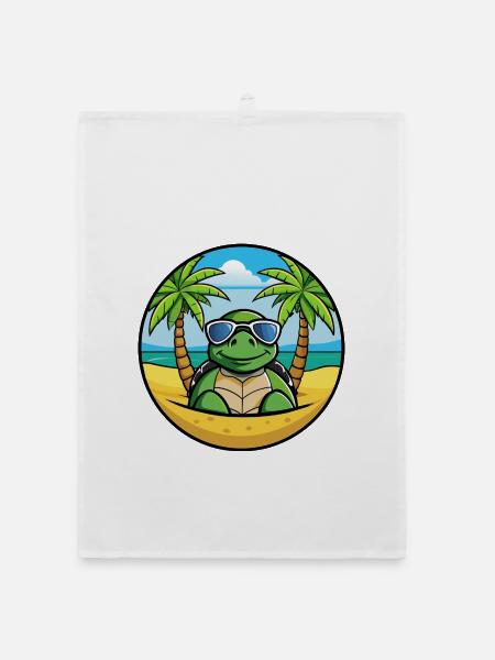 Turtle Funny Cartoon Summer Beach Sunglasses Cool - Organic dish towel - white - Front