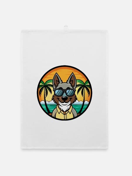 Berger géorgien race dessin animé lunettes de soleil plage - Torchon bio - blanc - Devant