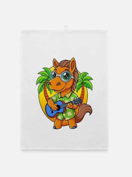 Lustige Pferd Sommer Strand Sonnenbrille Hawaiianisch - Organic Geschirrtuch - Weiß - Vorne