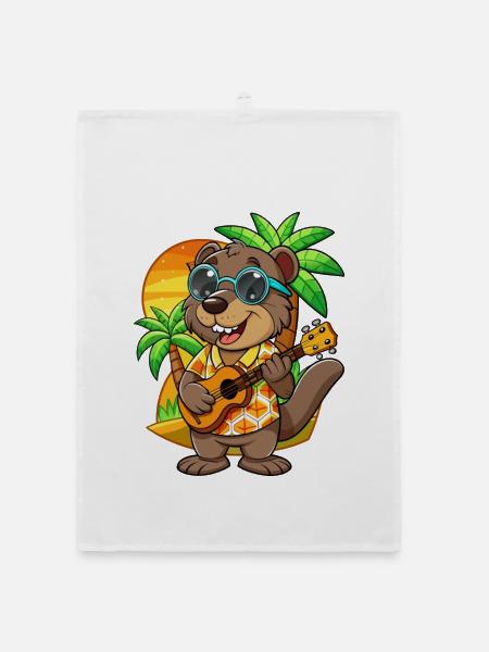 Lustige Biber Cartoon Sommer Strand Sonnenbrille - Organic Geschirrtuch - Weiß - Vorne