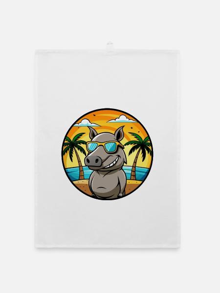Tapir Lustige Cartoon Sommer Strand Sonnenbrille Cool - Organic Geschirrtuch - Weiß - Vorne