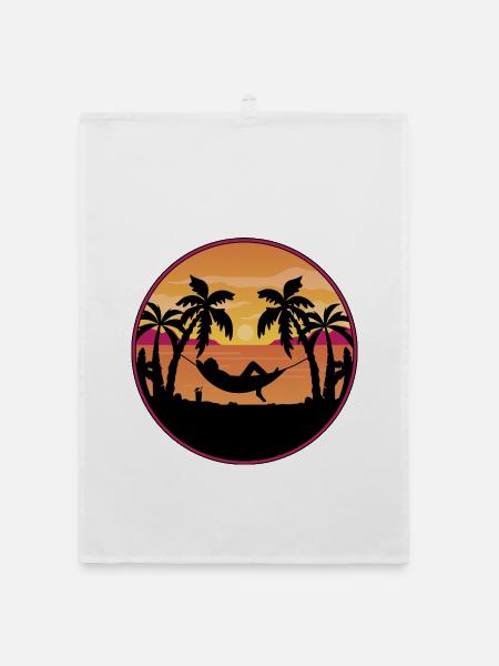 Palm Trees Hammock Sunset - Organic dish towel - white - Front