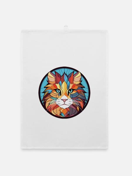Norwegische Waldkatze Bunte Aquarell-Karikatur - Organic Geschirrtuch - Weiß - Vorne