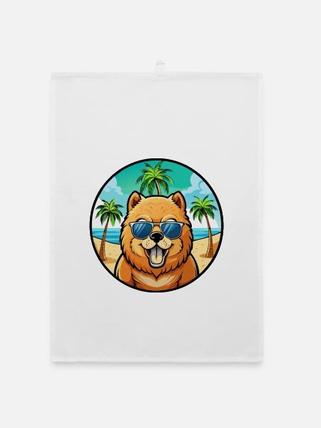 Chow Chow Hunderasse Cartoon Sonnenbrille Strand - Organic Geschirrtuch - Weiß - Vorne