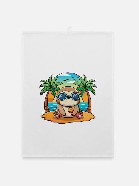 Faultier Lustige Cartoon Sommer Strand Sonnenbrille - Organic Geschirrtuch - Weiß - Vorne