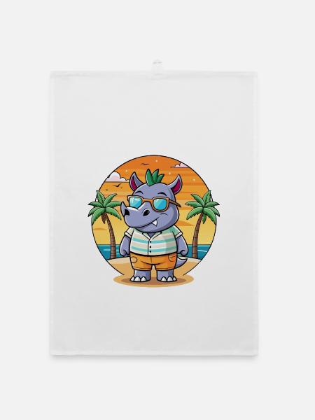 Rhino Lustige Cartoon Sommer Strand Sonnenbrille - Organic Geschirrtuch - Weiß - Vorne