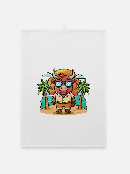 Bull Funny Cartoon Summer Beach Sunglasses - Organic dish towel - white - Front