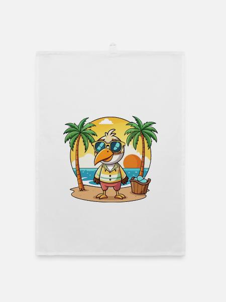 Pelican Funny Cartoon Summer Beach Sunglasses - Organic dish towel - white - Front