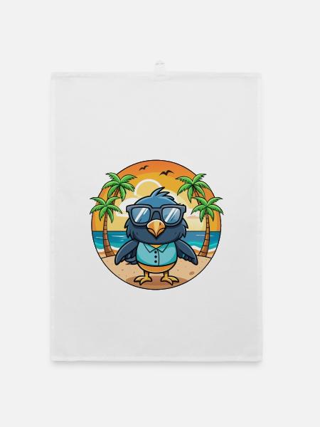 Krähe Lustige Cartoon Sommer Strand Sonnenbrille - Organic Geschirrtuch - Weiß - Vorne