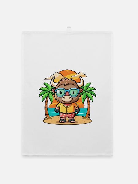 Buffalo Funny Cartoon Lunettes de soleil de plage d’été - Torchon bio - blanc - Devant