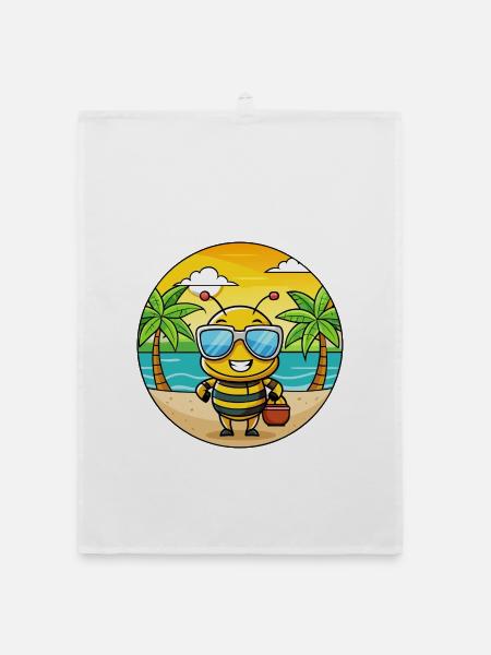Biene Lustige Cartoon Sommer Strand Sonnenbrille - Organic Geschirrtuch - Weiß - Vorne