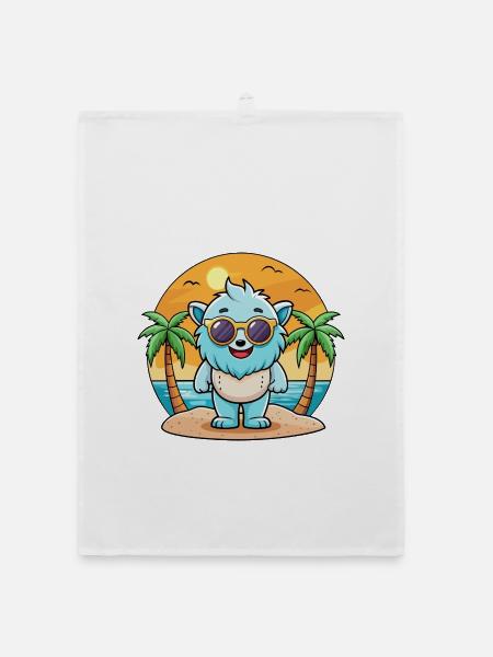 Yeti Lustige Cartoon Sommer Strand Sonnenbrille - Organic Geschirrtuch - Weiß - Vorne