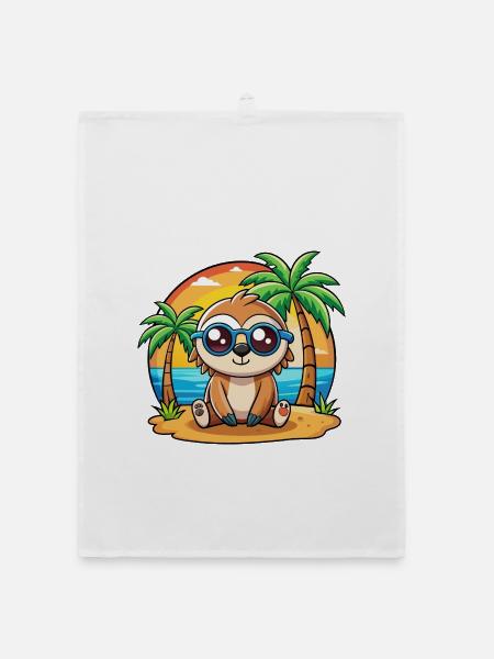 Faultier Lustige Cartoon Sommer Strand Sonnenbrille - Organic Geschirrtuch - Weiß - Vorne