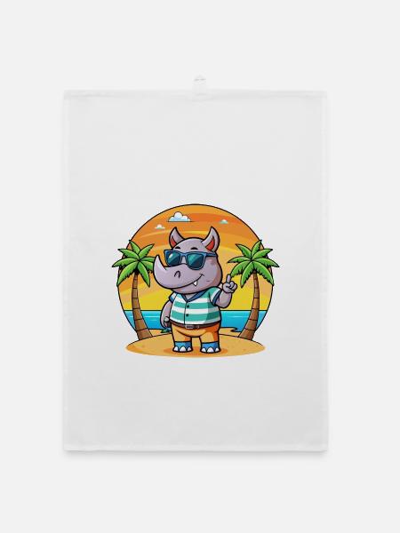 Rhino Lustige Cartoon Sommer Strand Sonnenbrille - Organic Geschirrtuch - Weiß - Vorne