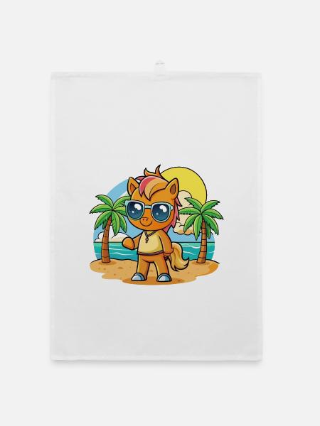 Pony Lustige Cartoon Sommer Strand Sonnenbrille - Organic Geschirrtuch - Weiß - Vorne