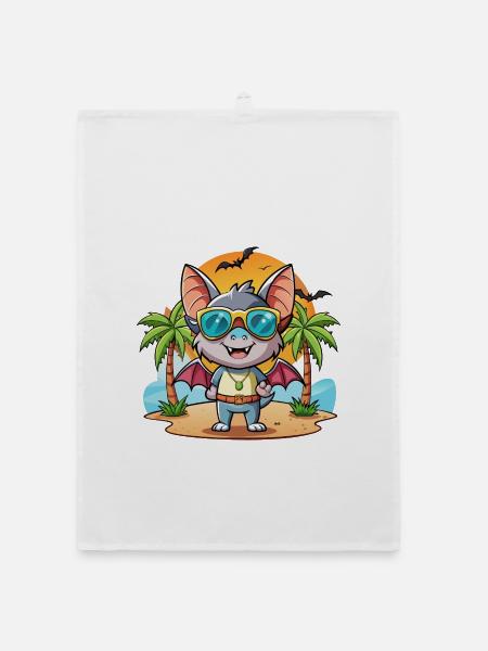 Fledermaus Lustige Cartoon Sommer Strand Sonnenbrille - Organic Geschirrtuch - Weiß - Vorne