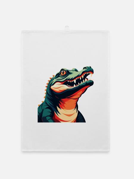 Krokodil Cartoon Figur Buntes Haustier Tier - Organic Geschirrtuch - Weiß - Vorne