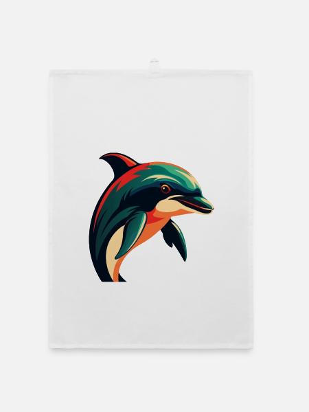 Delphin Cartoon Figur Buntes Haustier Tier - Organic Geschirrtuch - Weiß - Vorne