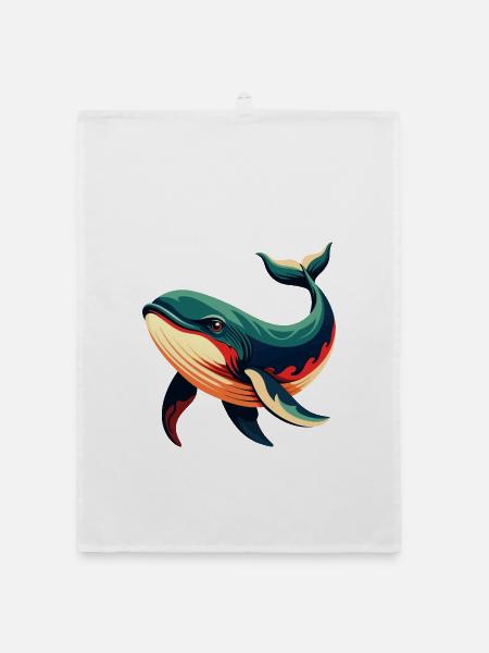 Baleine Dessin Animé Personnage Animal De Compagnie Coloré - Torchon bio - blanc - Devant