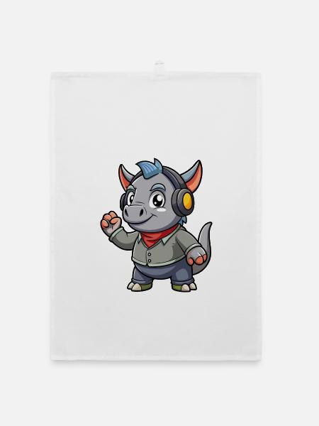 Rhino Lustige Zeichentrickfigur Kopfhörer Musik - Organic Geschirrtuch - Weiß - Vorne