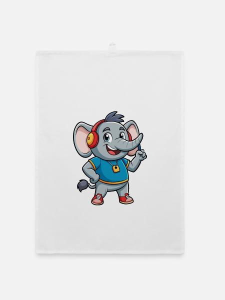 Elefant Lustige Zeichentrickfigur Kopfhörer Musik - Organic Geschirrtuch - Weiß - Vorne