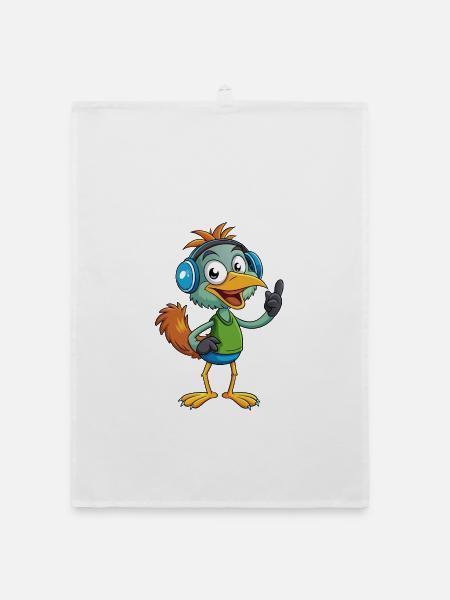 Emu Funny Cartoon Character Headphone Music - Organic dish towel - white - Front