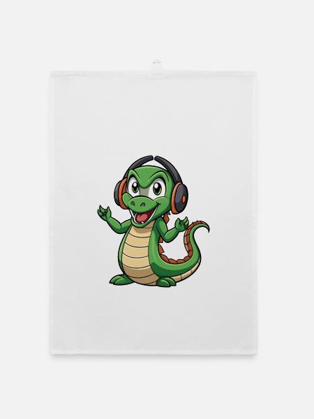 Anaconda Lustige Cartoon Figur Kopfhörer Musik - Organic Geschirrtuch - Weiß - Vorne