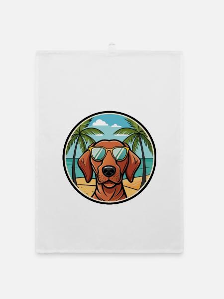 Vizsla à poil dur race de chien dessin animé lunettes de soleil plage - Torchon bio - blanc - Devant