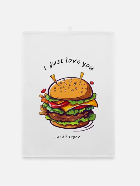 i love u and burger - Organic Geschirrtuch - Weiß - Vorne