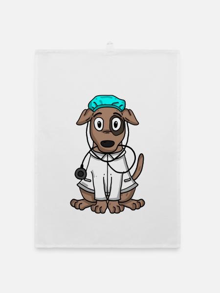 Chien médecin - Torchon bio - blanc - Devant