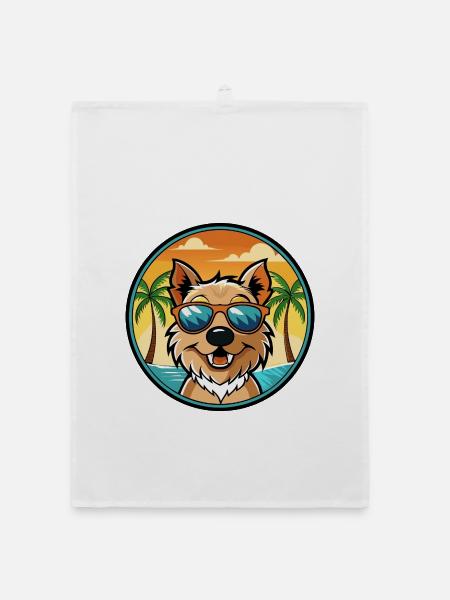Lucas Terrier Hunderasse Cartoon Sonnenbrille Strand - Organic Geschirrtuch - Weiß - Vorne