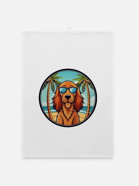 Irish Setter Hund Rasse Cartoon Sonnenbrille Strand - Organic Geschirrtuch - Weiß - Vorne