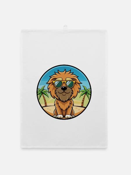 Griffon Fauve De Bretagne Hunderasse Cartoon Strand - Organic Geschirrtuch - Weiß - Vorne