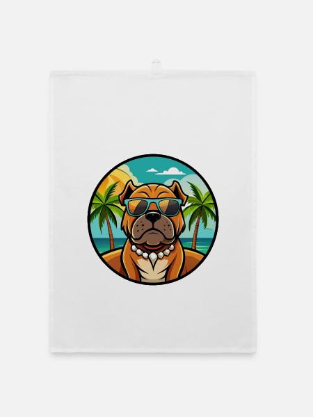 Bordeauxdogge Hunderasse Cartoon Sonnenbrille Strand - Organic Geschirrtuch - Weiß - Vorne