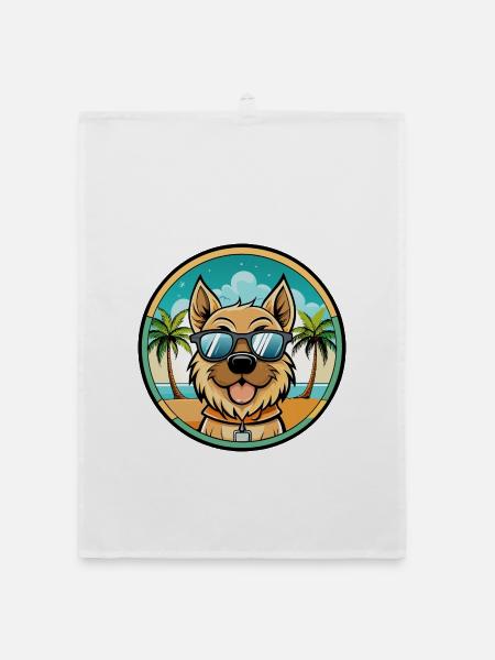 Bolognese Chien Race Dessin Animé Lunettes De Soleil Plage - Torchon bio - blanc - Devant